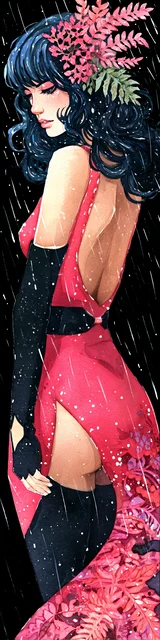 Free dark romance bookmark featuring a single lady in a red dress